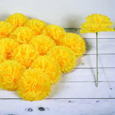 Silk Carnation Flower, 50 Artificial Flowers, Used for Wedding Decoration , Temple ( Yellow)