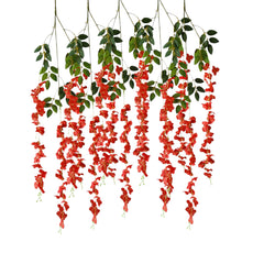 Pack of 6  Artificial Wisteria Vine , Wisteria flower Hanging ( Red )