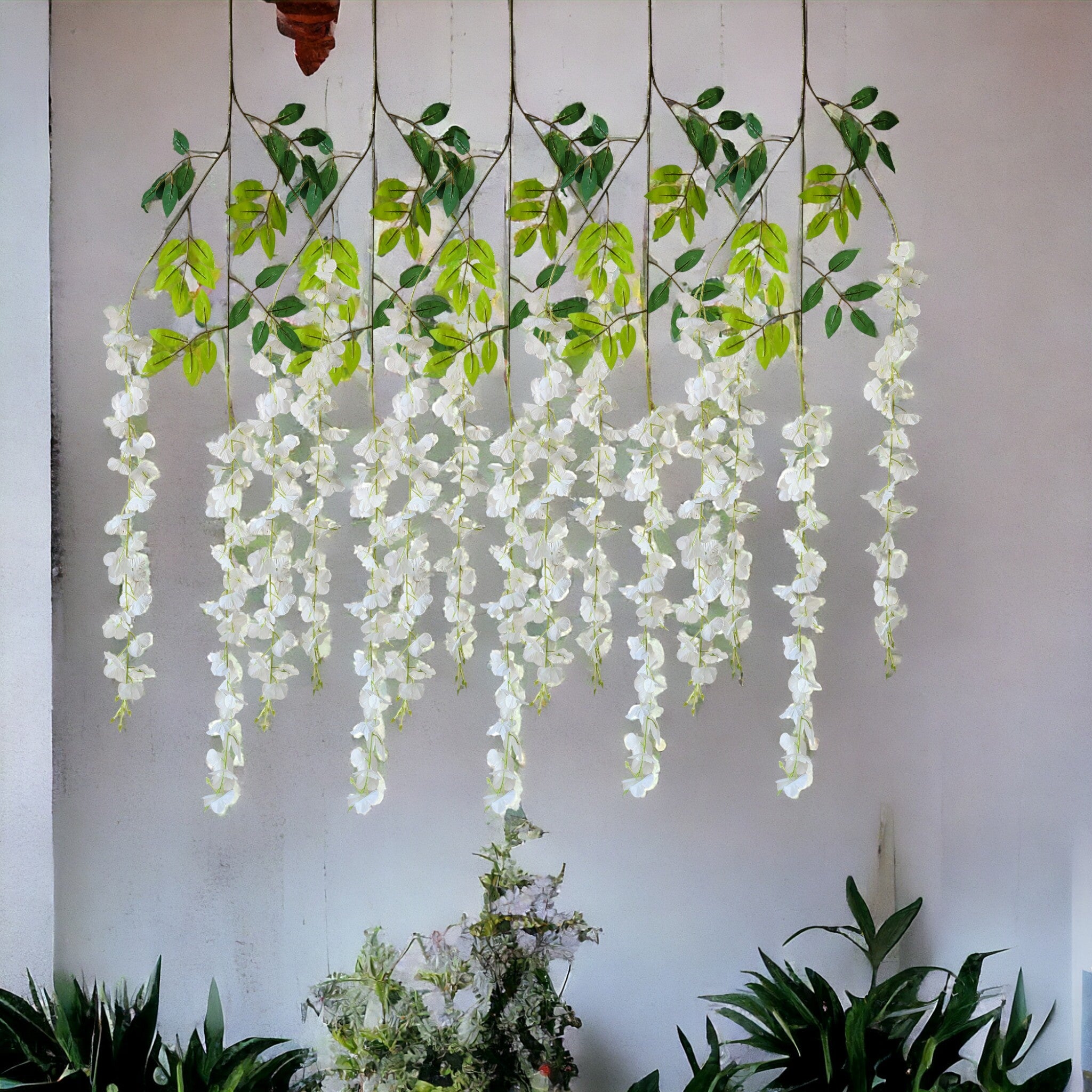 Pack of 6  Artificial Wisteria Vine , Wisteria flower Hanging ( White )