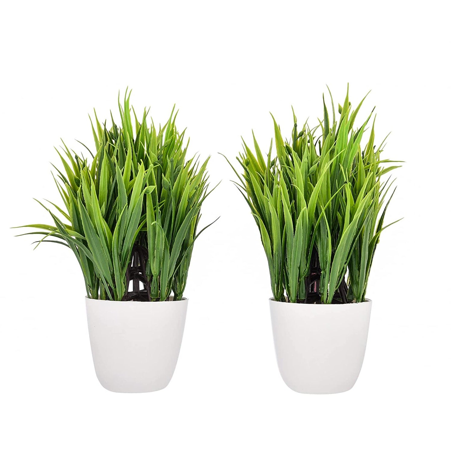 Artificial Plastic Eucalyptus Plants Small Indoor Potted Houseplants, Small Grass Plants for Home Decor Bathroom Office Farmhouse set of 2