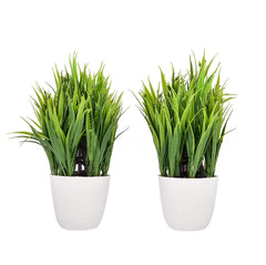 Artificial Plastic Eucalyptus Plants Small Indoor Potted Houseplants, Small Grass Plants for Home Decor Bathroom Office Farmhouse set of 2