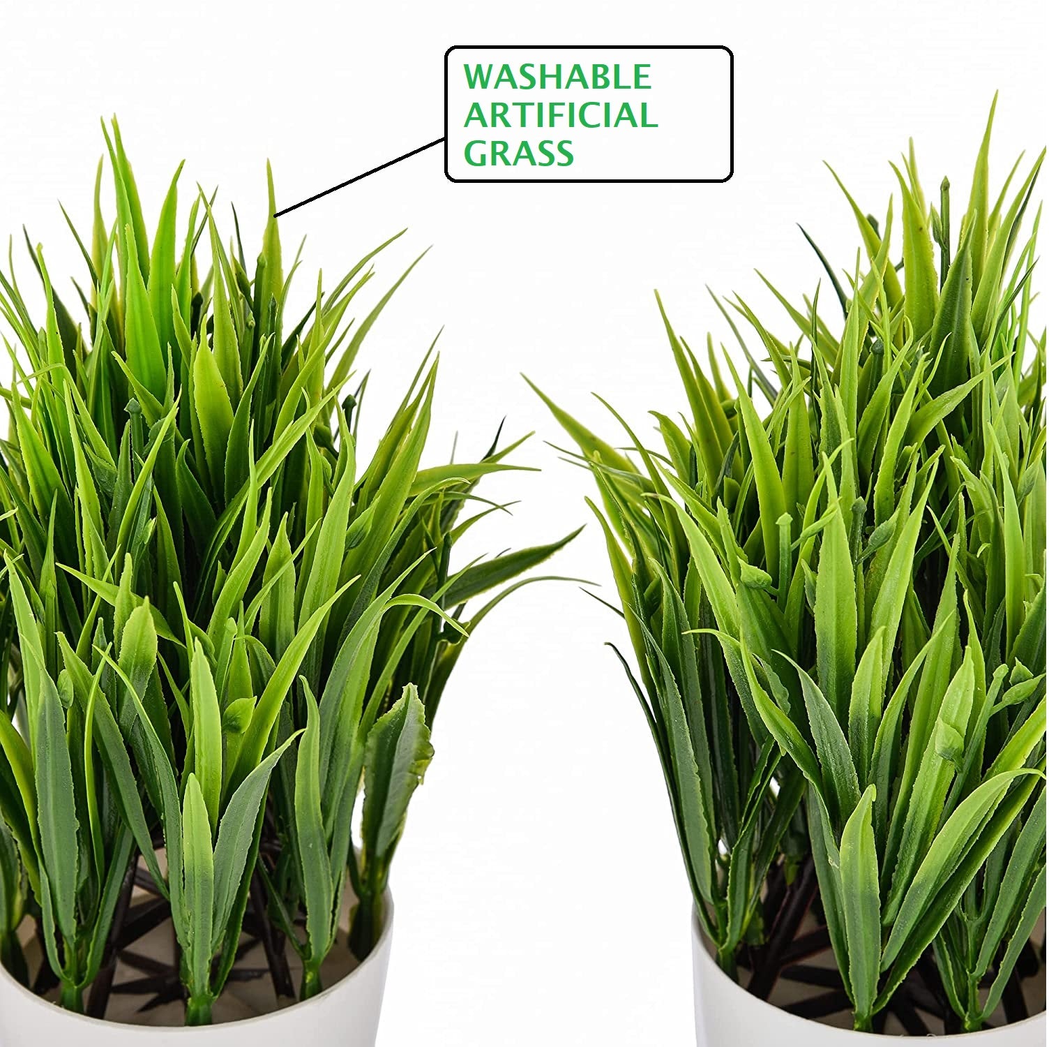 Artificial Plastic Eucalyptus Plants Small Indoor Potted Houseplants, Small Grass Plants for Home Decor Bathroom Office Farmhouse set of 2
