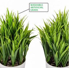 Artificial Plastic Eucalyptus Plants Small Indoor Potted Houseplants, Small Grass Plants for Home Decor Bathroom Office Farmhouse set of 2